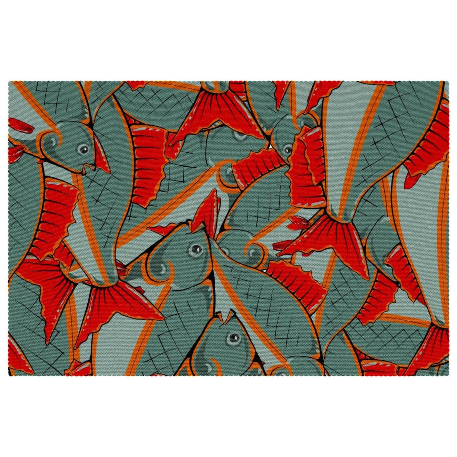 Sets de table poissons lavables en tissu Oxford pour repas de famille en terrasse