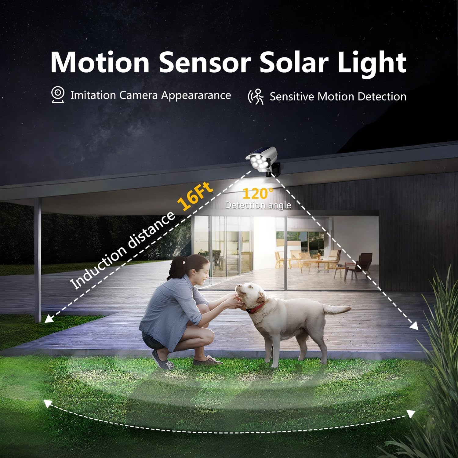 Solar Lights Outdoor,3600mAh Motion Sensor Solar Light with Remote Control,2000LM Bright Light,3 Lighting Modes,120°Lighting Angle,IP65 Waterproof for Outside Garage Yard - 5