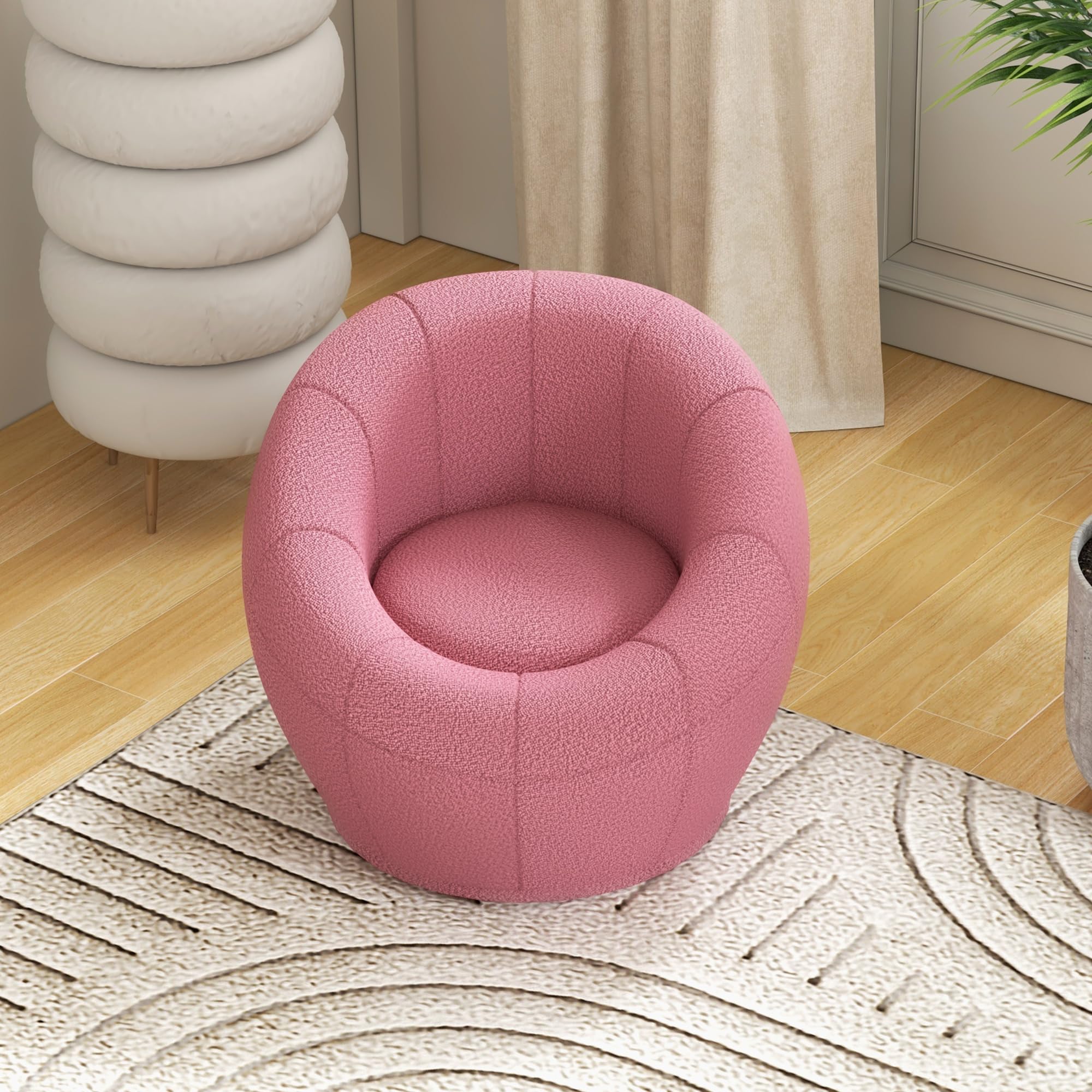 HOMCOM Sessel, Ohrensessel mit Armlehnen, drehbarer Loungesessel, Einzelsofa mit Lammwolle-Optik, Kleiner Polstersessel für Wohnzimmer, Schlafzimmer, Rosa