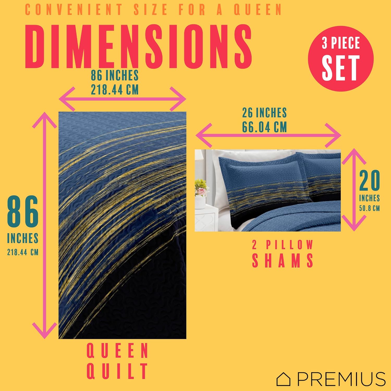 3 Piece Soft Microfiber Wrinkle-Free Quilt-Set, 100% Polyester, Includes a Quilt & 2 Pillow Shams, Perfect Double Sided Bedding for All Seasons (Blue Striped - Leo, Queen)