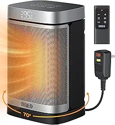 Dreo Aquecedor de ambiente para banheiro e interior, aquecedor portátil, aquecedor de cerâmica PTC seguro e silencioso de 1500W, termostato digital de 5 a 35 °C, oscilação de 70°, remoto, plugue de