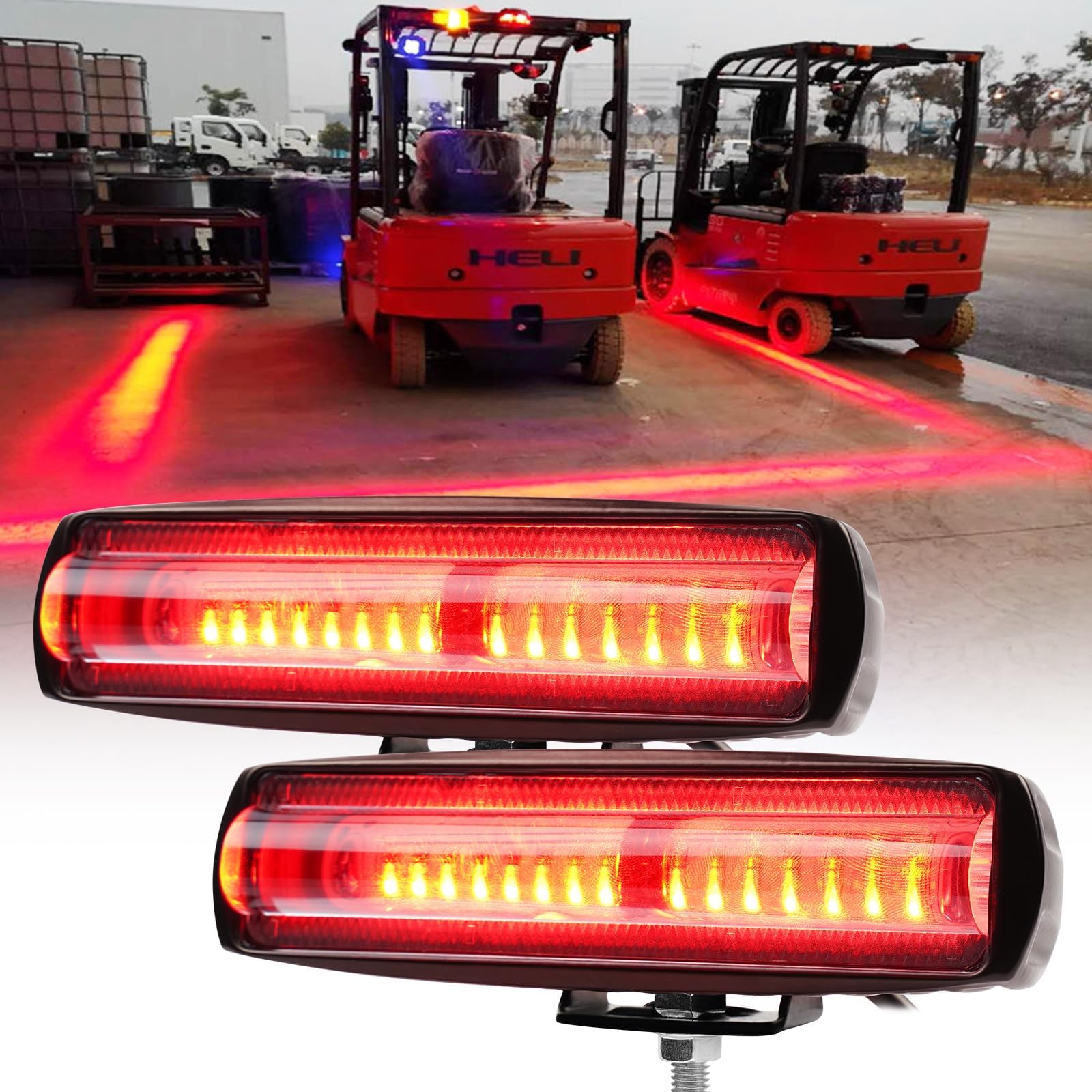 2 Pack Forklift Safety Light LED Forklift Warning Light, Pedestrian Red Zone Warning Lamp, Red Line Boundary Warehouse Work Light Truck 30W, DC12-80V