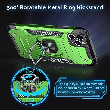 DASFOND Armor Case for iPhone 11 Pro Case with Camera Protection Military Shockproof Mobile Phone Case [Upgrade 2.0] 360 Degree Metal Ring Holder Stand Protective Case [for Mobile Phone Holder Car Magnet] Green