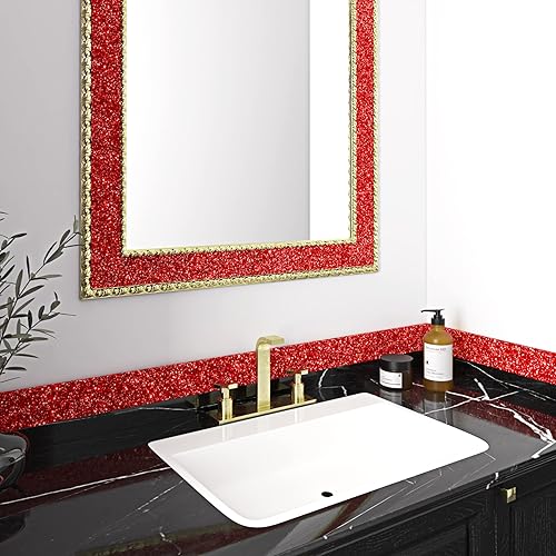 Miniatura 2 de FunStick Papel tapiz con purpurina roja rubí, borde autoadhesivo, bordes de pared de color rojo brillante, papel de contacto con purpurina roja,