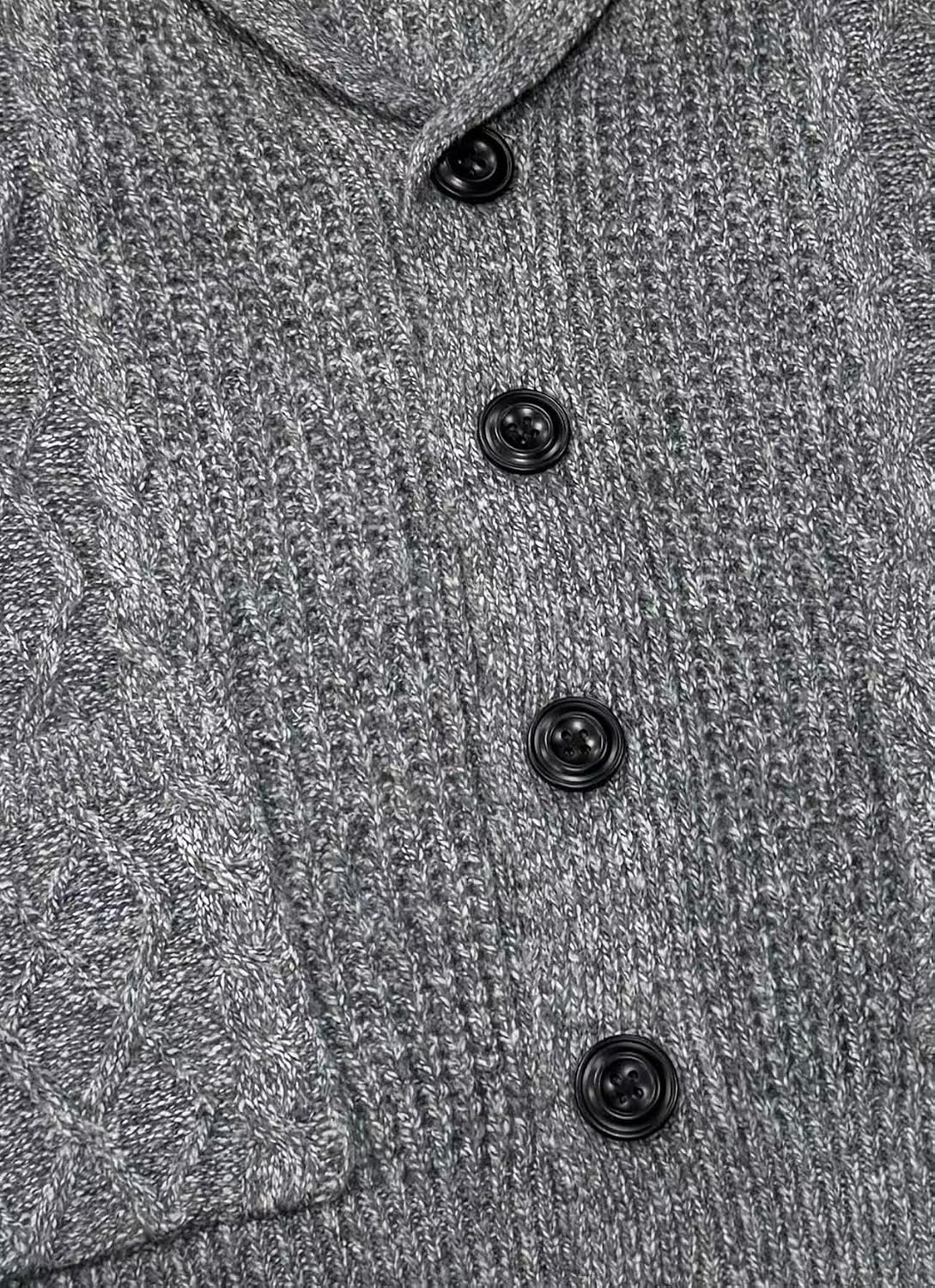 Classic Cable Knit Cardigan Sweater, Gray, Cotton Blend, Button Front, V-Neck, Casual Style, Men's (US, Alpha, Medium, Regular, Regular, Gray)