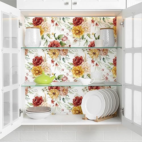 Miniatura 3 de VaryPaper Papel tapiz floral vintage para despegar y pegar, 17.7 x 78.7 pulgadas, papel tapiz de peonía de acuarela, papel de contacto floral, papel