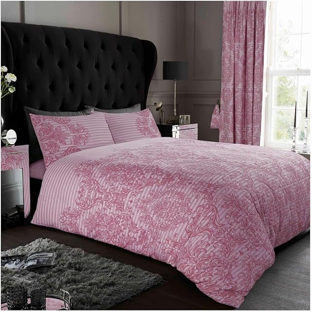 GC GAVENO CAVAILIA Damask Bedding Double Bed Set - Flower Duvet Cover - Comforter Covers With Pillow Cases - Blush Pink