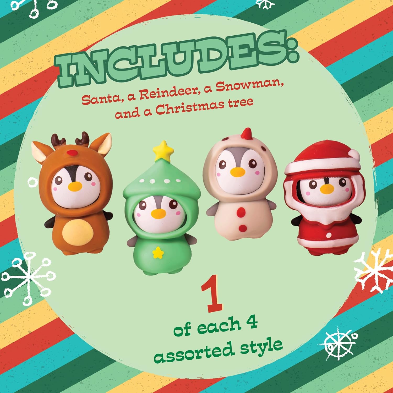 Toysmith Christmas Penguin Squeezy 4-Pack Bundle Holiday Squishy Stress Relief and Fidget Toys – Cute Christmas Stocking Stuffers for Kids Ages 3+