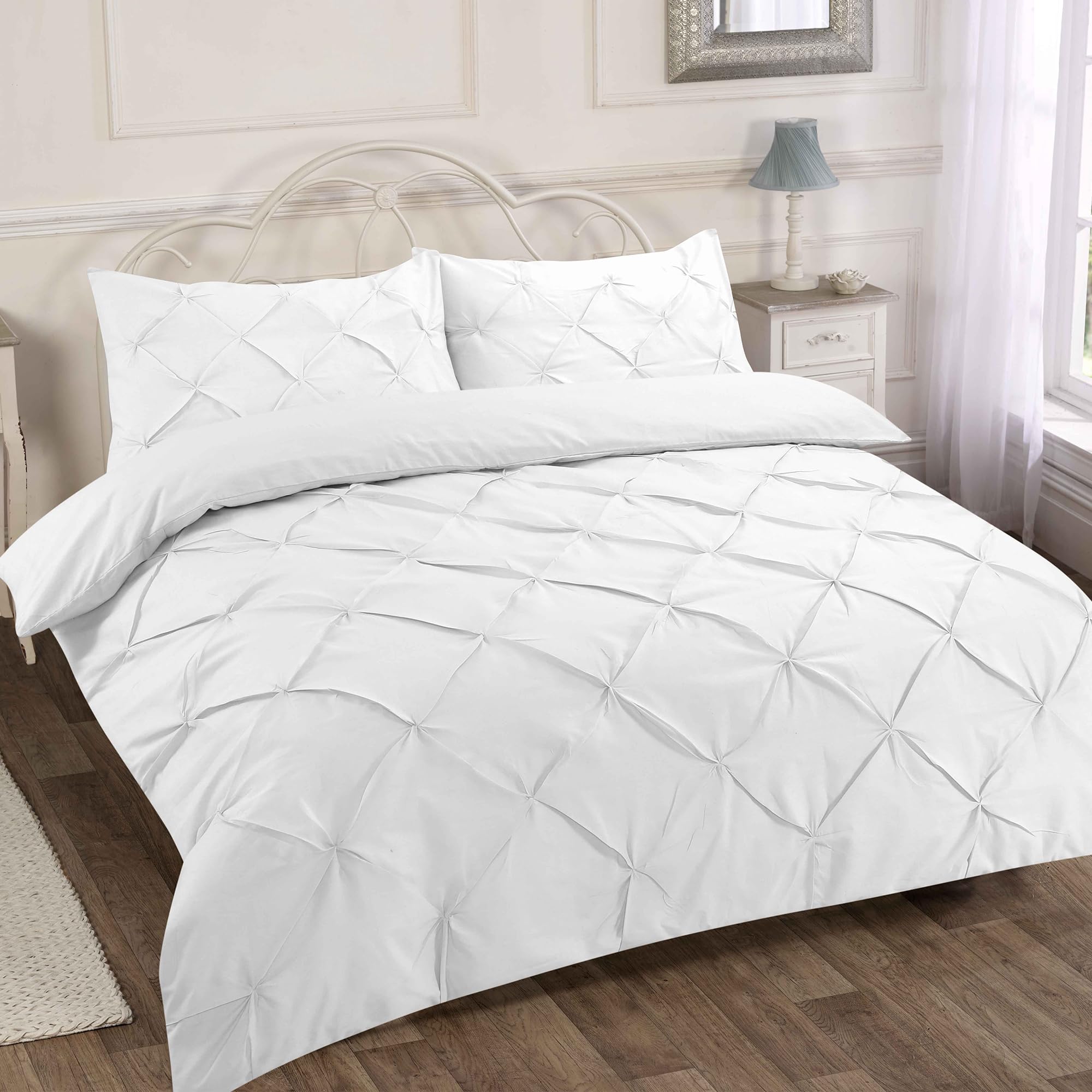 Home Sweet Home UK Pintuck Double Size Duvet Cover Sets Soft PolyCotton Duvet Cover Sets Doublesize With Button Closure Non-Iron Easy Care Bedding With Matching Pillowcases