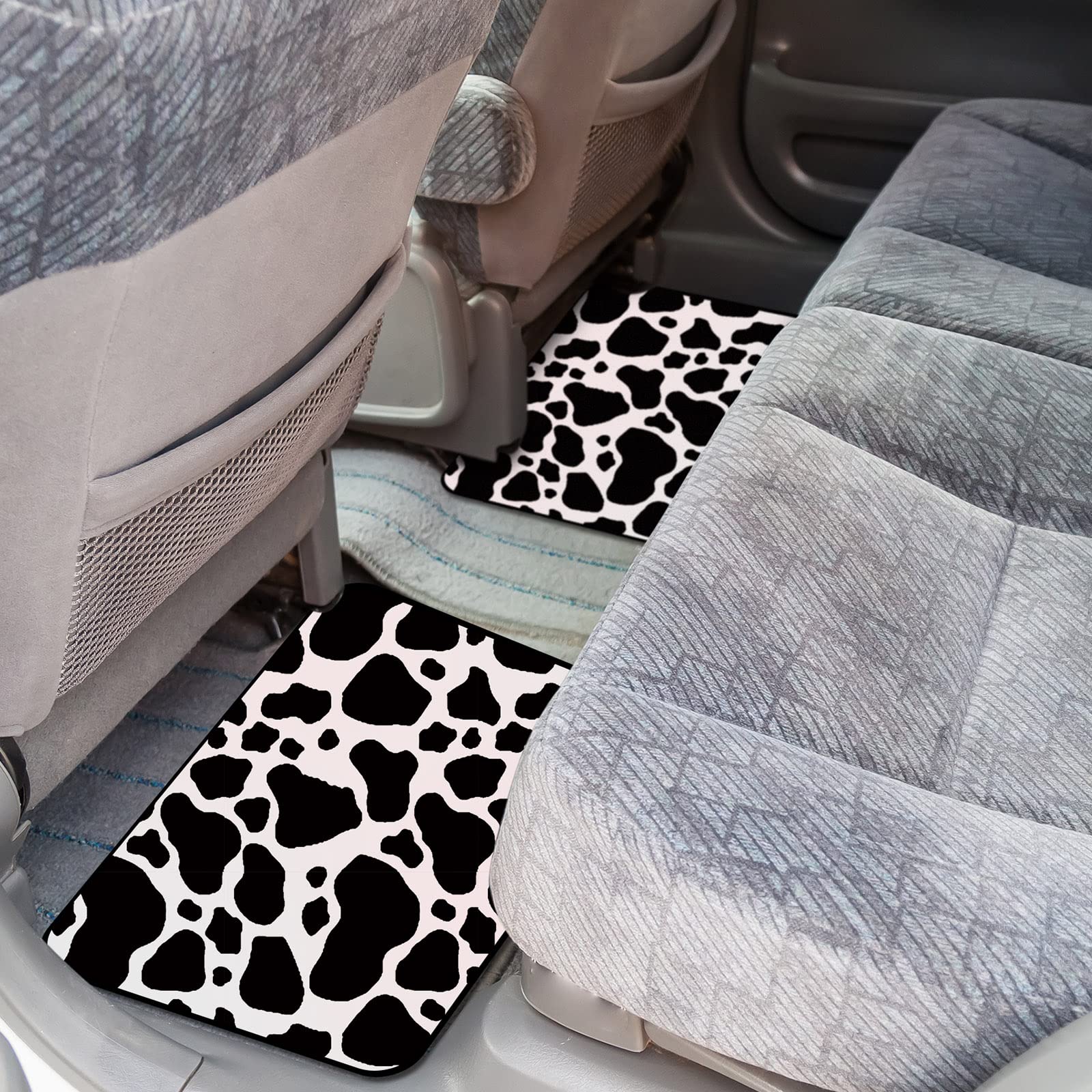 Juego de accesorios de coche con estampado de vaca para mujeres y hombres, funda para volante de coche, funda de asiento con estampado de vaca, almohadillas para cinturón de seguridad, alfombrillas de