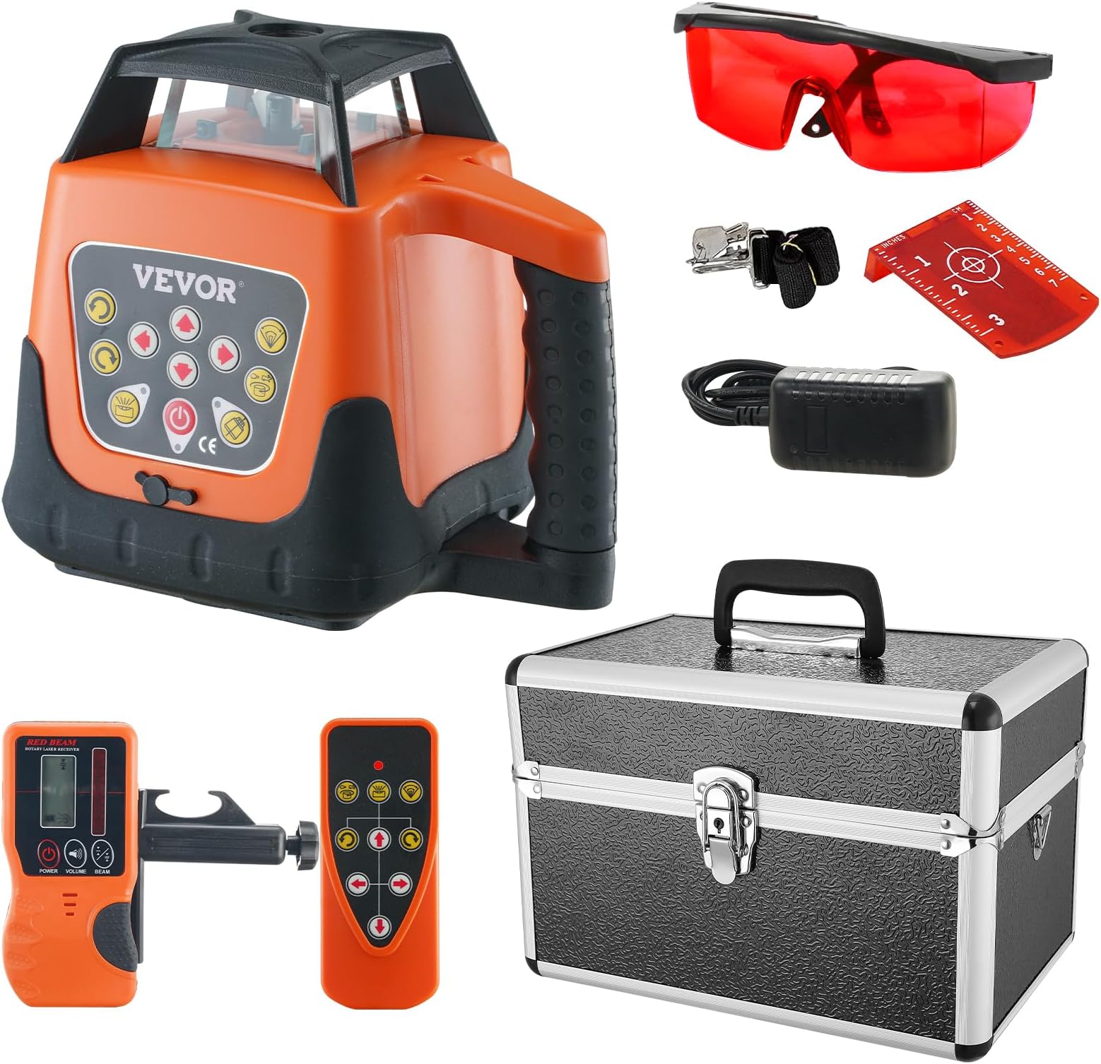 VEVOR Rotary Laser Level 1650ft,360 Degree Self Leveling Red Cross Line Laser,5 Rotation Speeds&4 Scanning Angles Adjustment,IP66 Waterproof Remote Control Manual Self-leveling Mode,Battery Included
