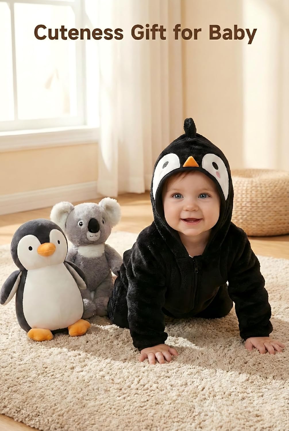 JiAmy Baby Fleece Snowsuit Cute Bear Romper Newborn Winter Jumpsuit Hooded Warm Coat with Fold-over Mittens Footies - Image 6