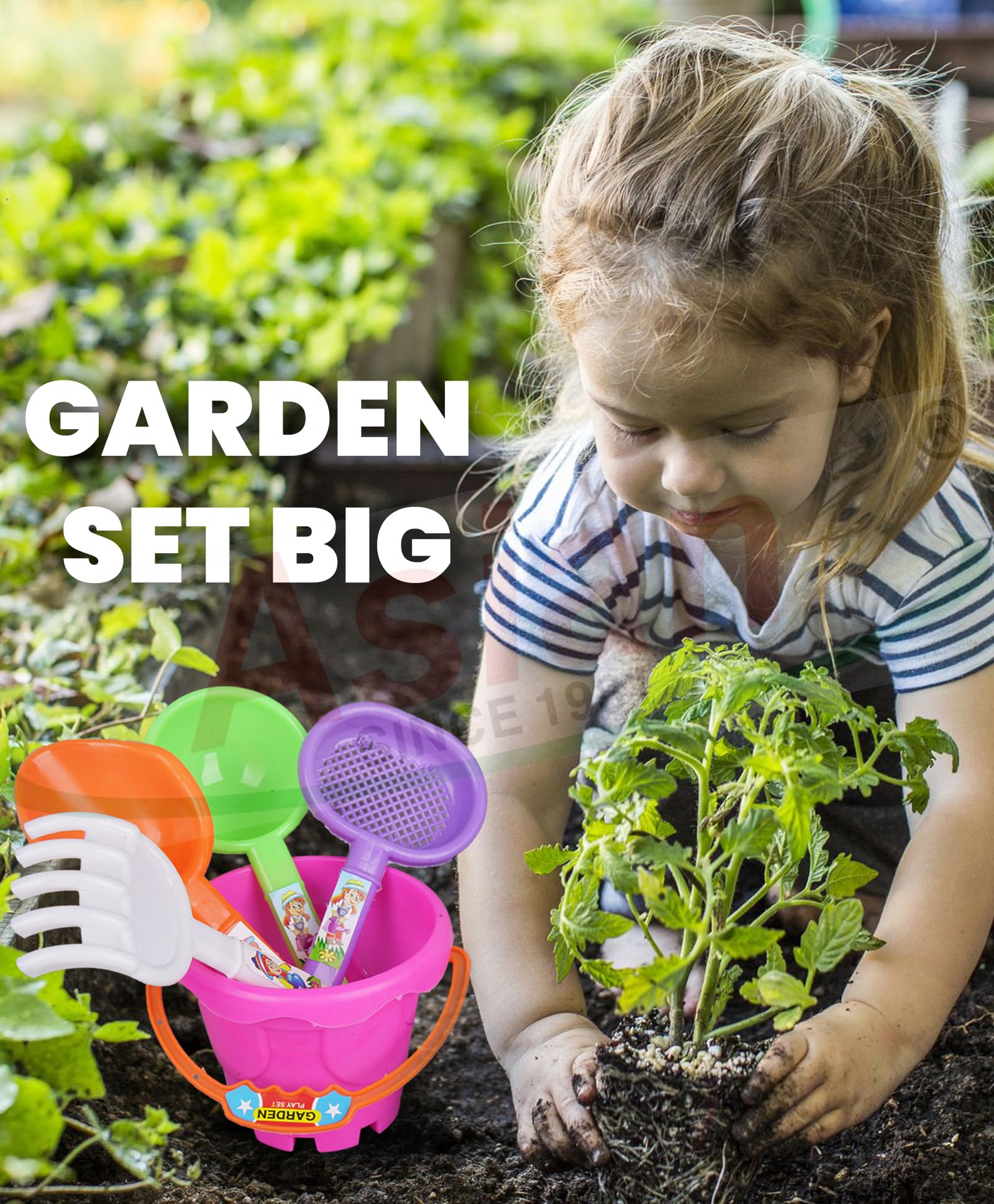 Asian Garden Set with Buckets, Spades, and Scoops and Crab Tool for Kids and Toddlers Multicolor - Image 6 thumbnail