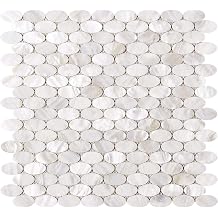 TMPSG-03 Mother of Pearl 1" x 1" Oval Seashell Tile in White 1 Sheet