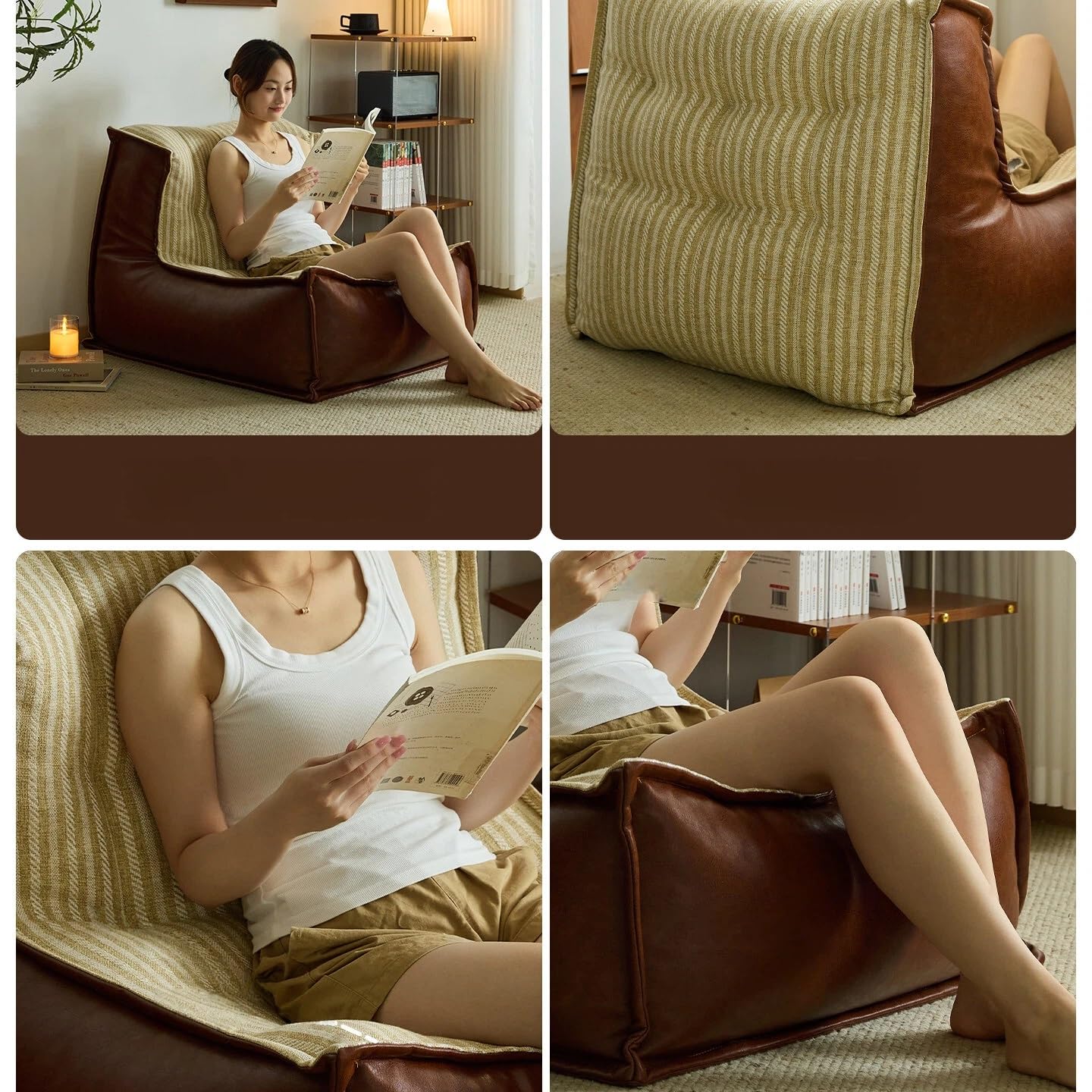 Silla Tipo puf para Exteriores Sofá Individual Perezoso for Sala de Estar Piso Tatami Balcón Sillón