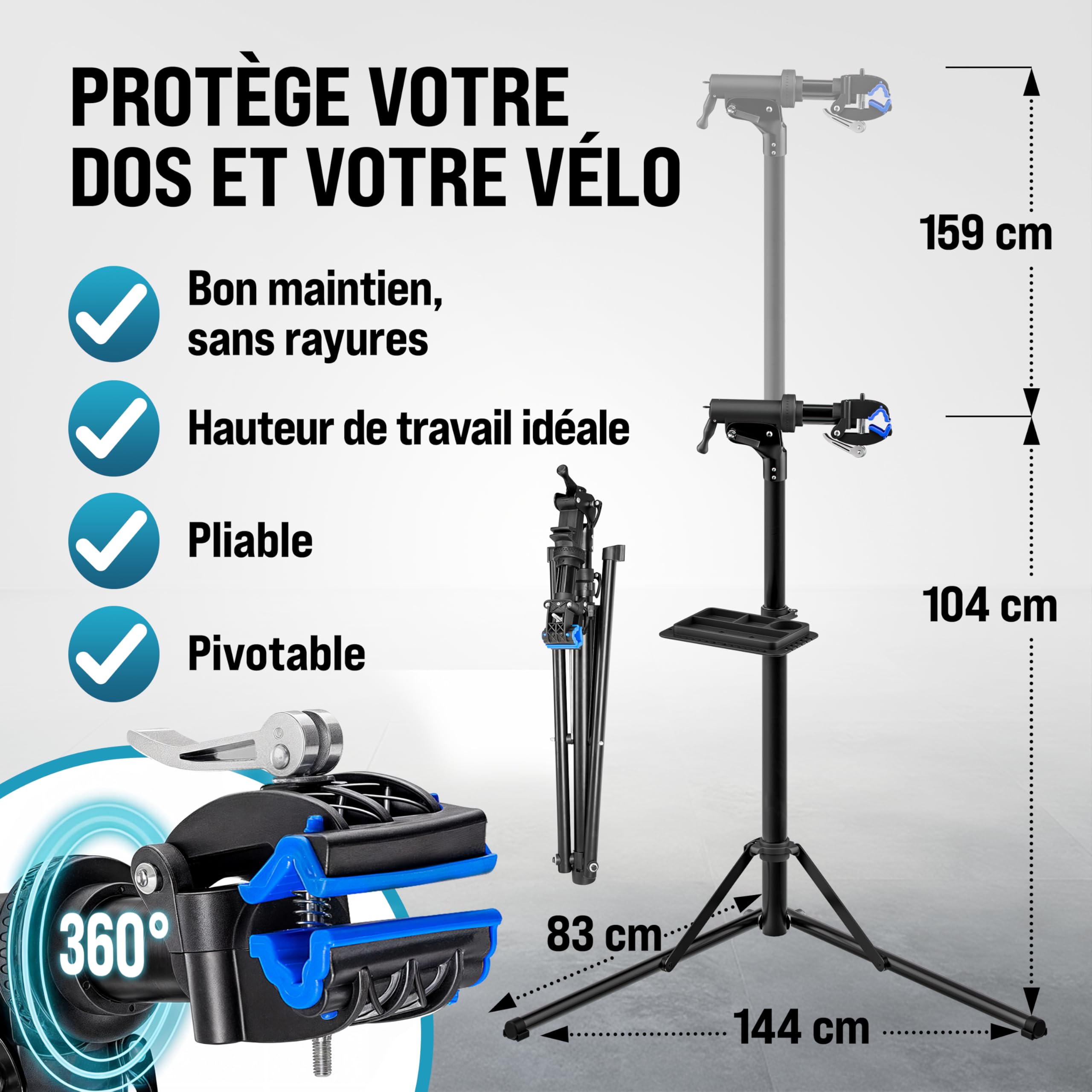 MONZANA® Pied d'atelier vélo Pliable 30/50kg réglable Hauteur Sac de Transport raccord Rapide Pied de réparation VTT Support vélo électrique