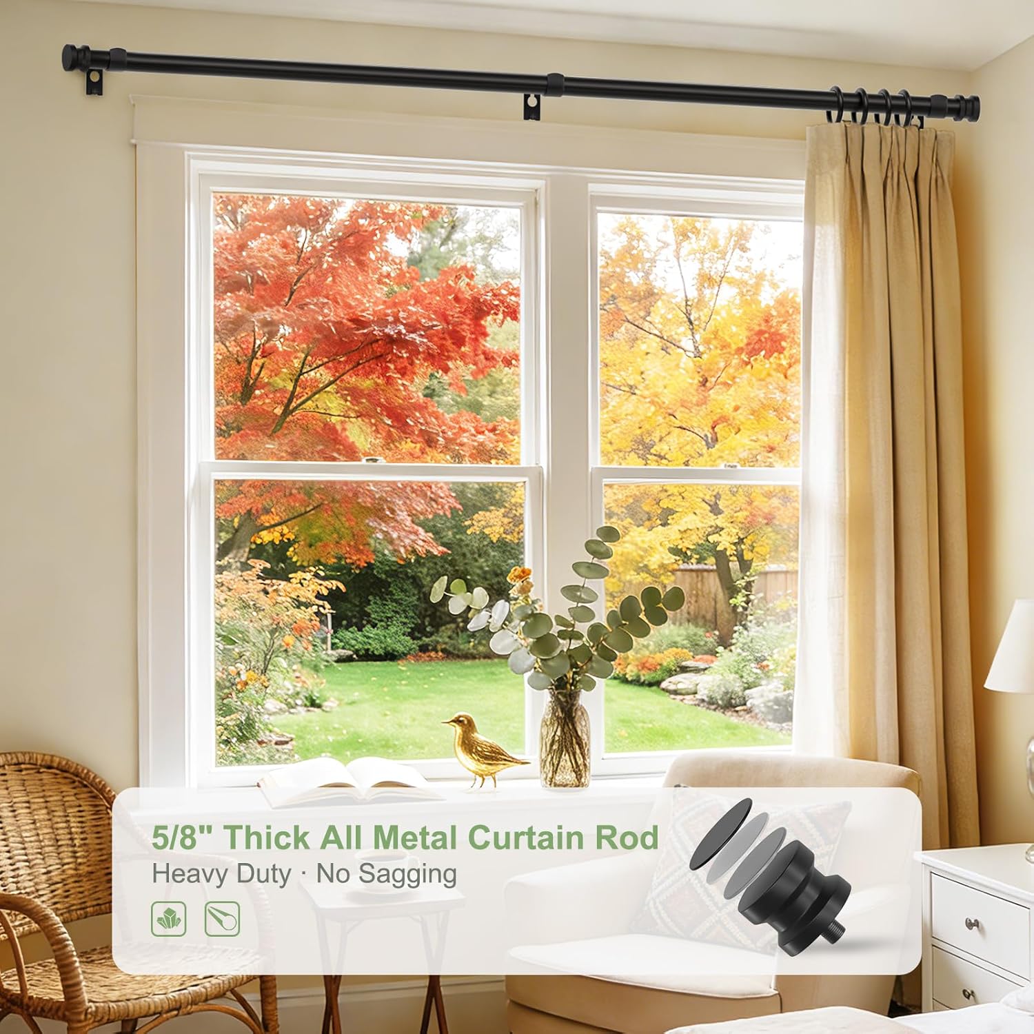 TKZTKZ Sturdy Durable Curtain Rod:Black Curtain Rods for Windows 18-45 Inch,Adjustable Heavy Duty Curtains Rod for Bedroom/Kitchen/Dorm/Apartment/Door,Small Modern Decorative Drapery Rods (All-Metal)