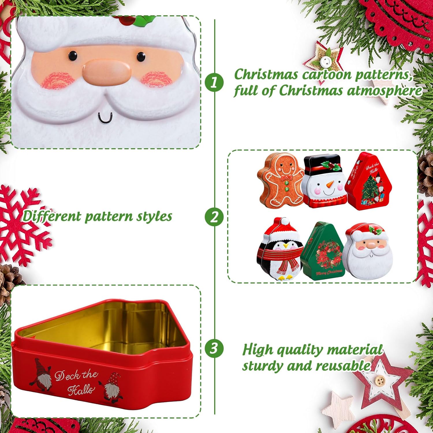 Whaline 6 Pcs Christmas Cookie Tins with Lids Xmas Cartoon Metal Treat Tin Box Santa Snowman Penguin Gingerbread Tree Tins Card Holder Containers for Holiday Party Supplies