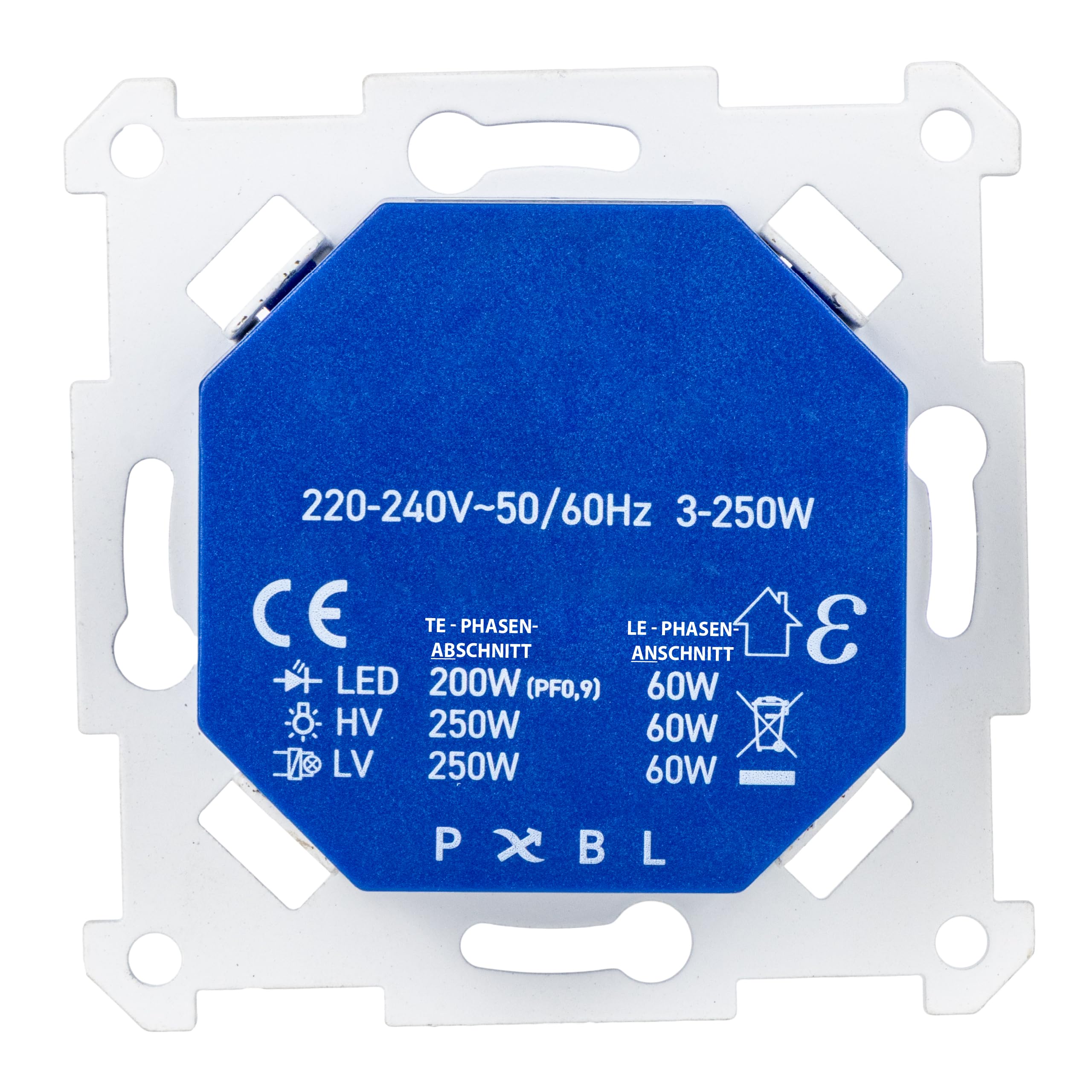 LED-Dimmer 3-250W Digital, nur 16 mm Einbautiefe, UP-Drehdimmer zum Dimmen von LED und Halogen 3-250 W kompatibel mit Busch-Jaeger, Gira, Kopp, Merten, Jung, Berker, Phasenanschnitt Phasenabschnitt
