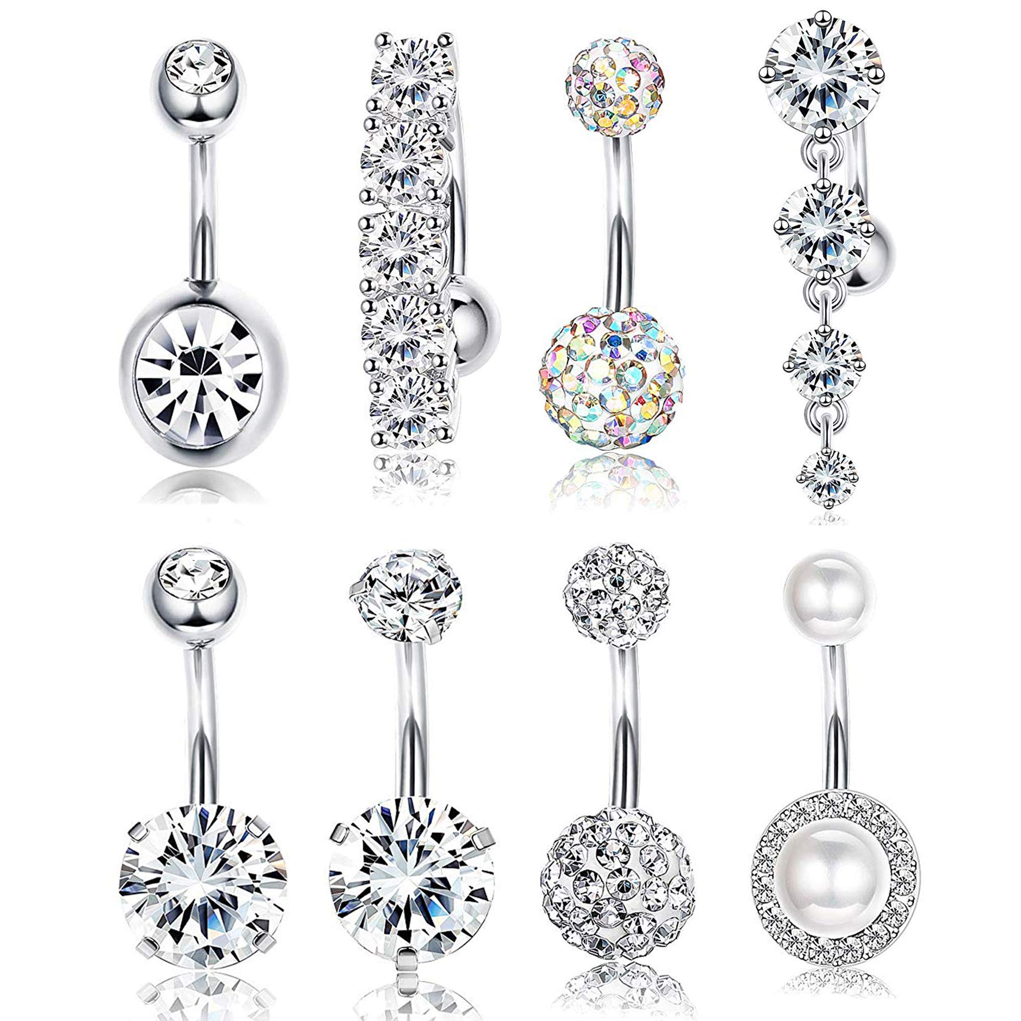 YADOCA8 Piezas 14G Anillo del Ombligo Adecuado para Mujeres y Niñas Acero Inoxidable Flexible con un Colgante Piercing en el Cuerpo