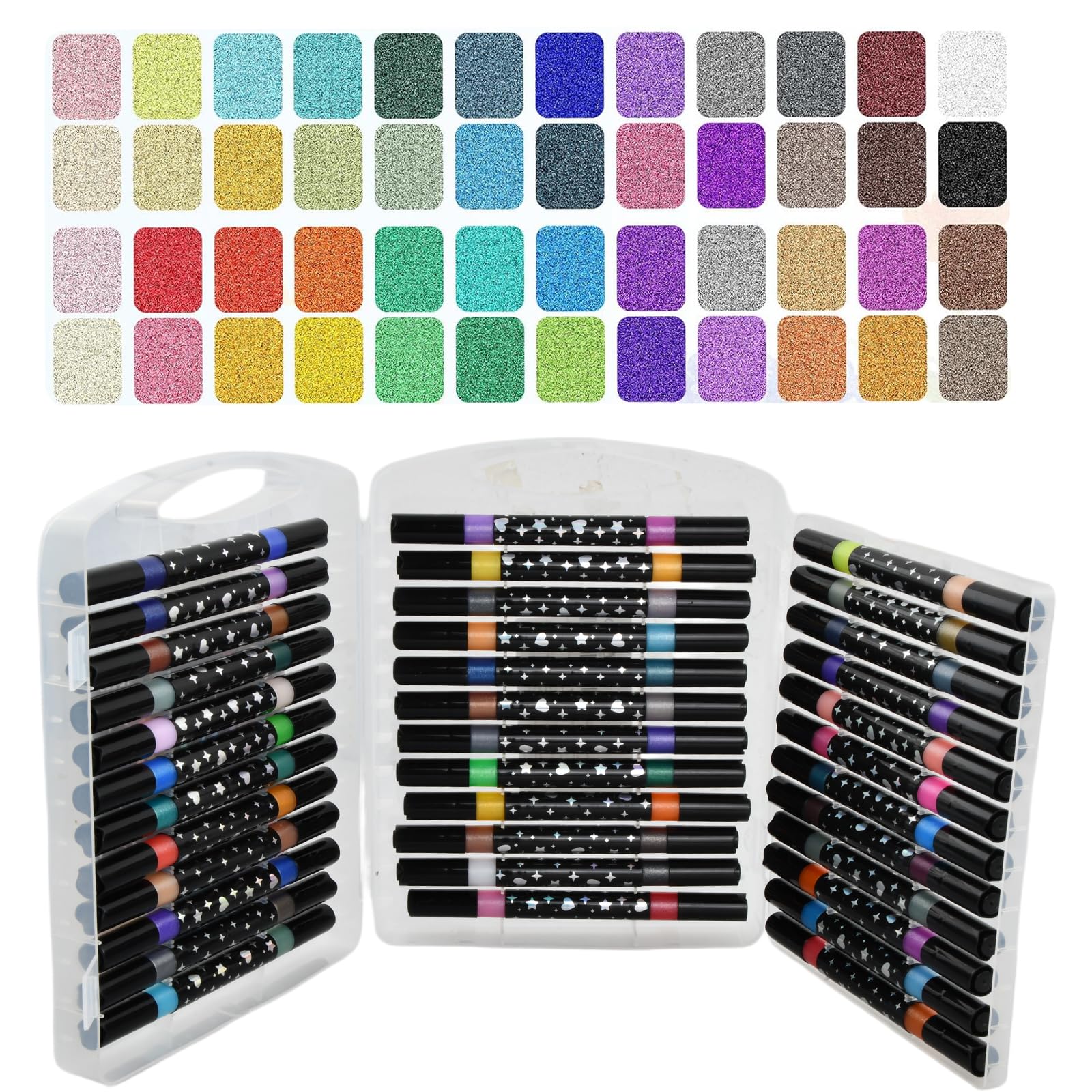Amexo 72 Colores Brillantes Marcador Metálico, 36 Unidades de Rotuladores de Doble Punta con Purpurina Rotuladores con Purpurina a Base de Agua Bolígrafos Metálicos Juego AcríLicos para DIY
