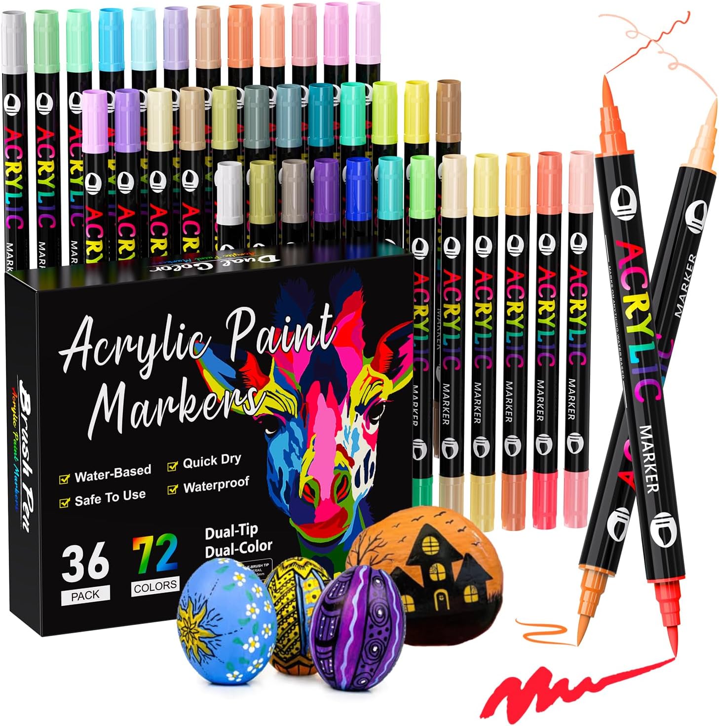 Patamiyar Acrylic Paint Pens for Rock Painting, 72Colours Dual Tip