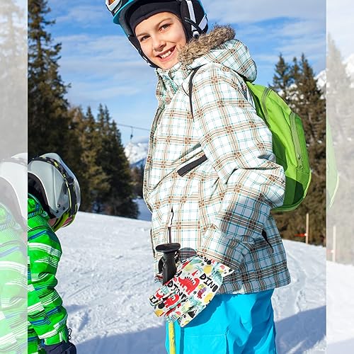 Miniatura 4 de SATINIOR 2 pares de guantes de nieve impermeables para niños y niñas, resistentes al viento, guantes de esquí cálidos para clima frío