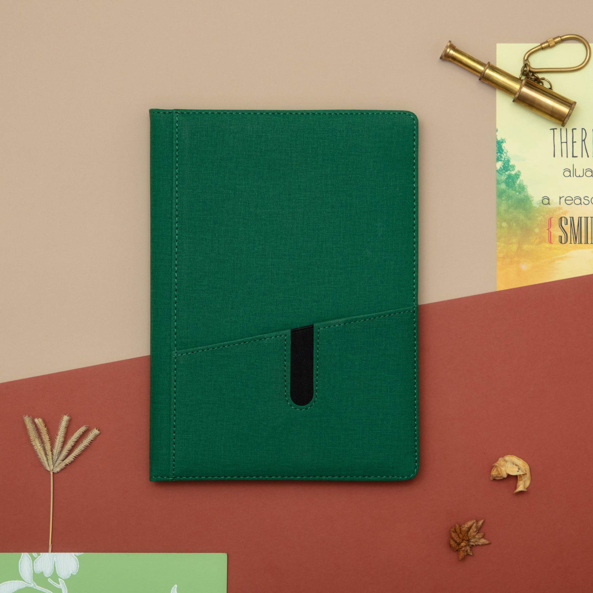 REGAL Classic A-5 PU Leather Notebook Diary - Fabric feel, Soft Touch Hardcover Journal with Stylish Utility Pocket,192 pages, 80 gsm (Forest Green)