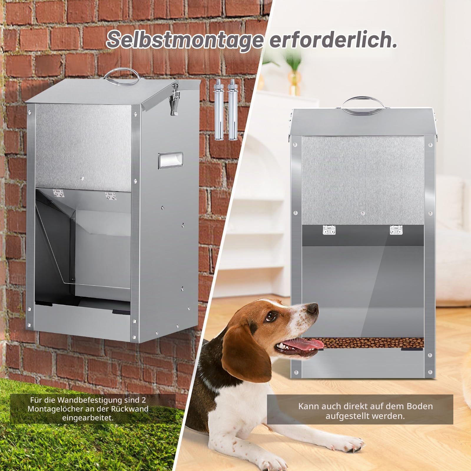 11kg Große Kapazität Edelstahl Schwerkraft Futterspender für Hunde & Katzen