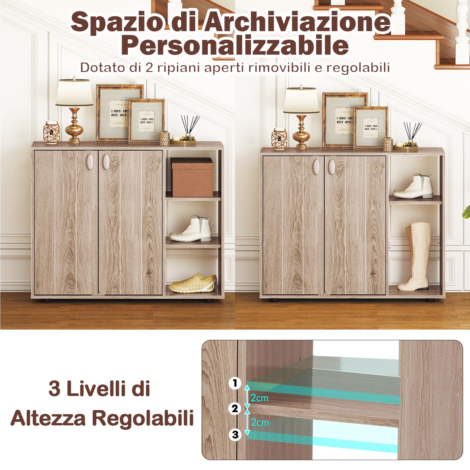 RELAX4LIFE Mobile Porta Scarpe, Organizer per Scarpe in Legno a 3 Ripiani con Ante e 3 Ripiani Regolabili, Moderno Mobile Scarpiera Autoportante per Ingresso, Corridoio, Soggiorno, Armadio (Naturale)