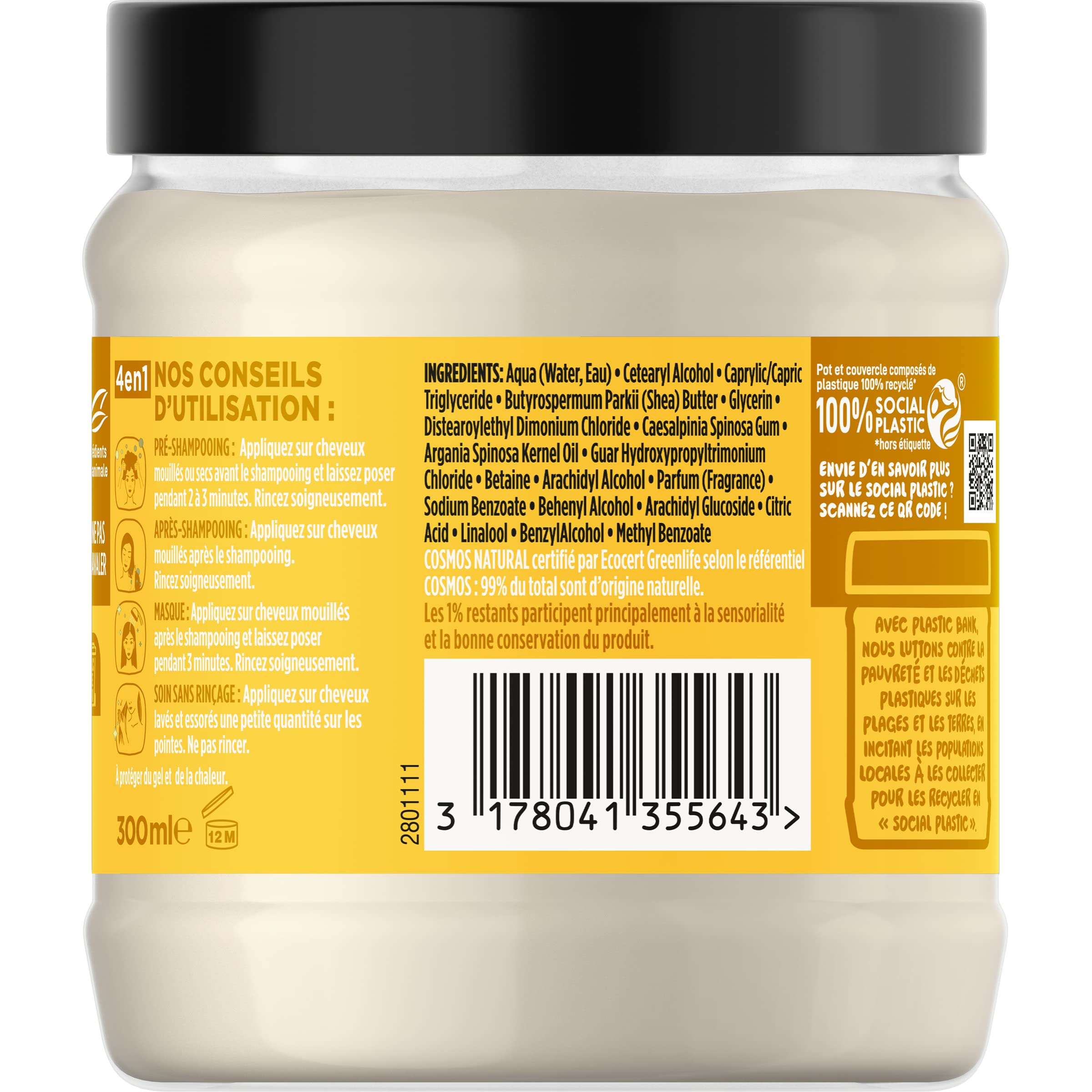 Nature Box - Masque Cheveux 4-en-1 - Cheveux Secs à Très Secs-A l'Huile d'Argan Pressée à Froid - 99% d’Ingrédients d’Origine Naturelle -Pré-shampoing-Après-shampoing-Masque-Soin Sans Rinçage-300 ml