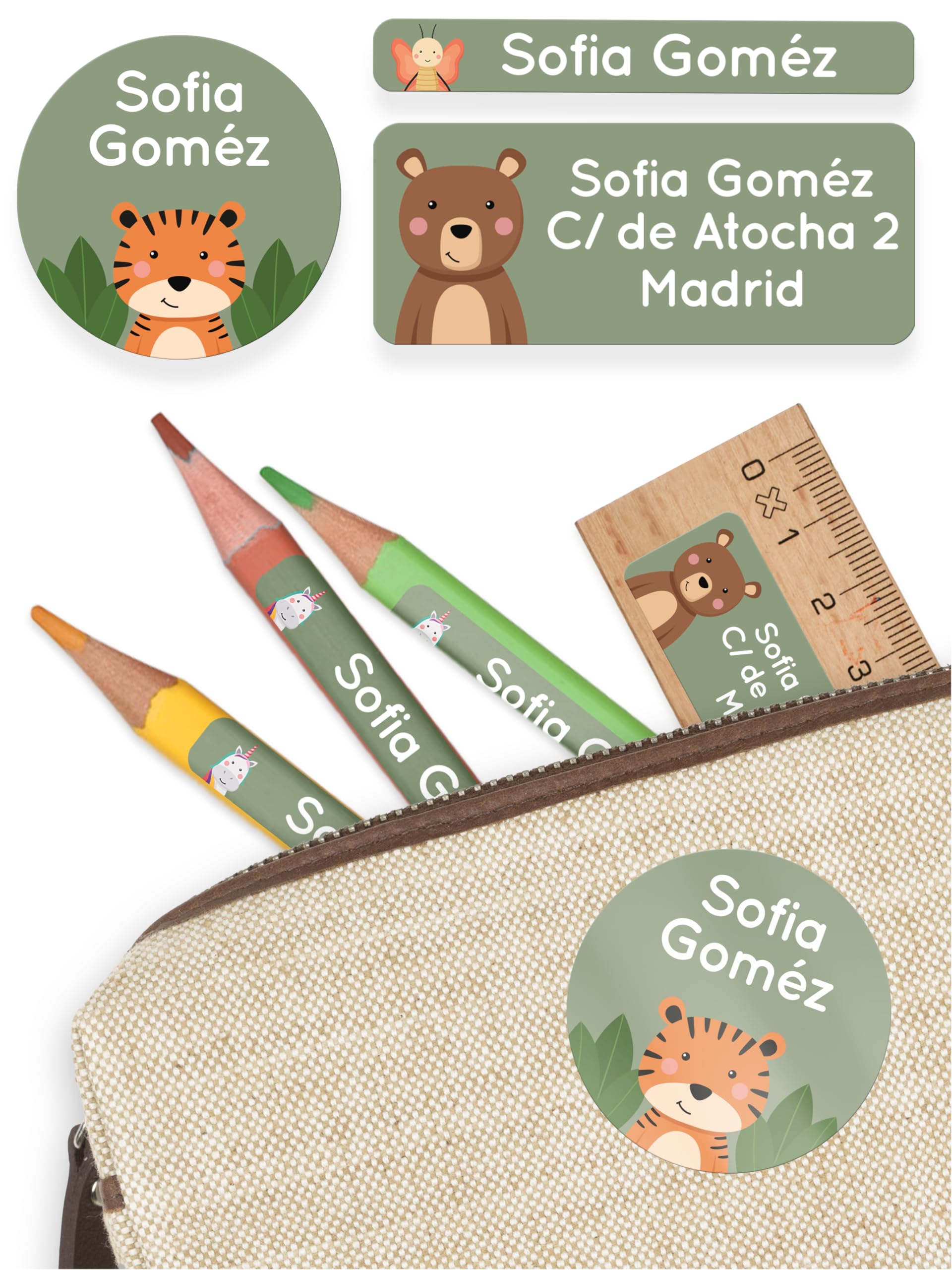 melu kids® Set etiquetas personalizadas para objetos (50 piezas) - Etiquetas adhesivas personalizadas guardería/escuela - Pegatinas personalizadas nombre impermeable y en diferentes tamaños - Blanco
