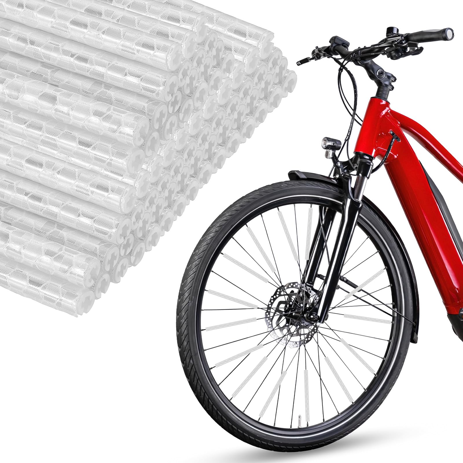 VIAPUICE Bike Reflective Spoke Skins 72Pcs - White Bicycle Wheel Reflector Tube, Reflective Spoke Covers for Bike & Motorcycle Night Riding Safety Wheel Decoration