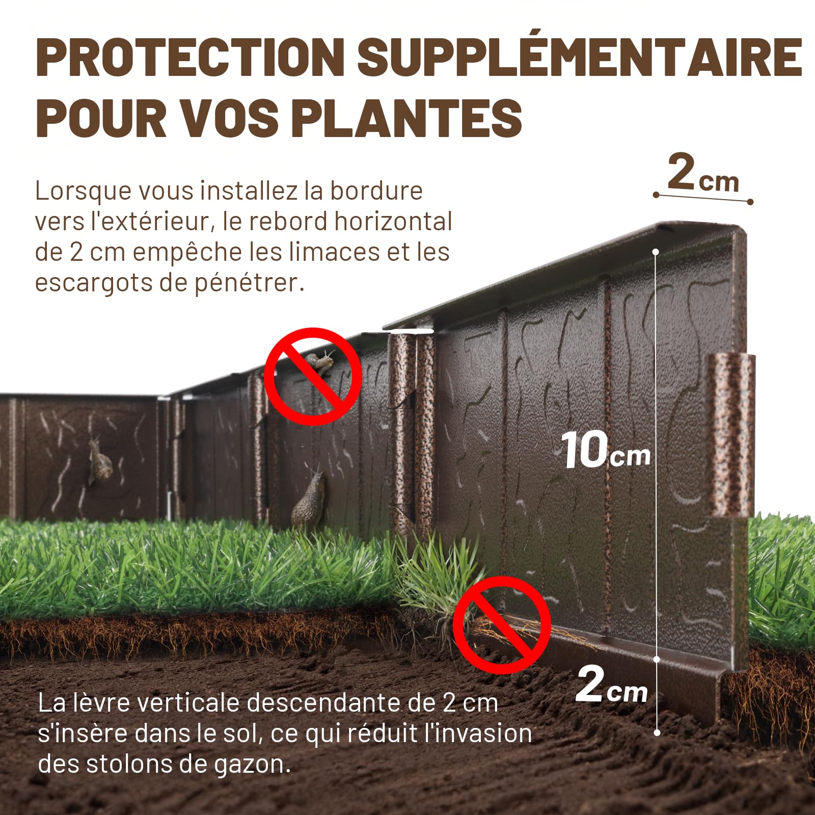 AUDEMAR Bordure de Jardin en Acier 10cm x 30cm Bordure de pelouse Flexible et très Résistant pour Aménagement Extérieur Facile à Installer pour Jardin Plantes Potager