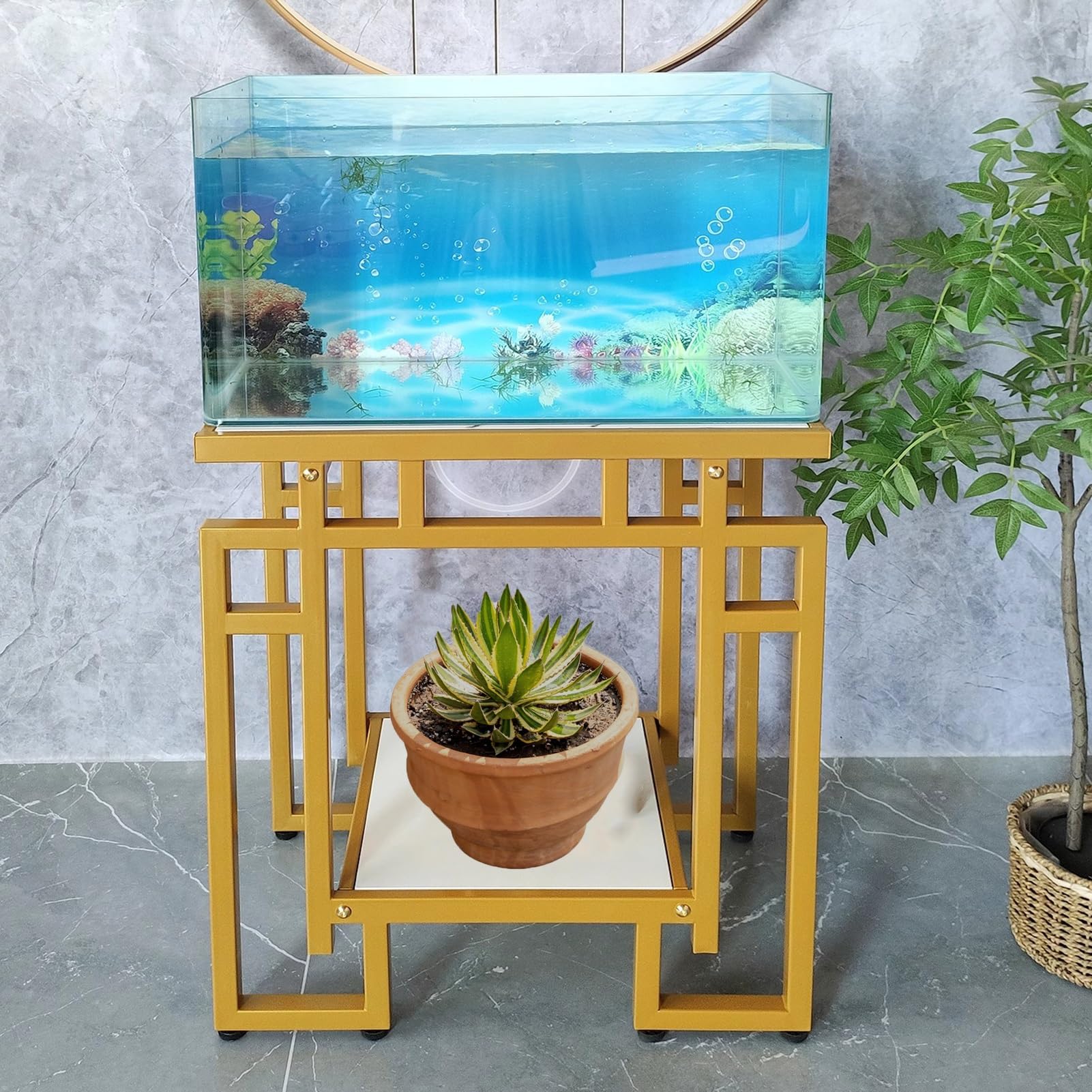 Supporto per acquario, robusto tavolo in metallo con spazio per riporre terrari e piante in soggiorno o camera da letto