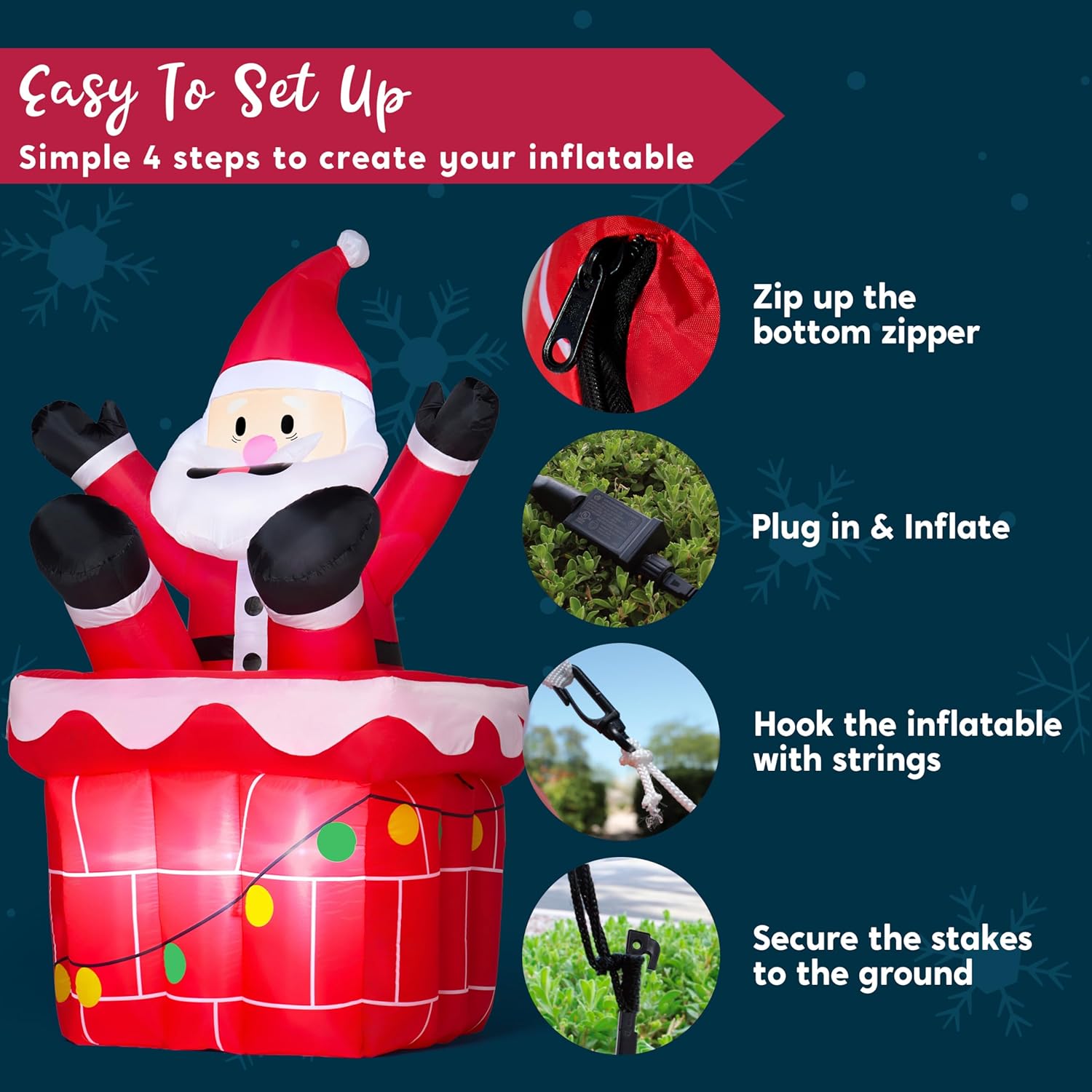 JOYIN 5 FT Tall Animated Christmas Inflatable Santa Outdoor Decorations, Christmas Blow Ups Santa Inflatable on Chimney for Yard, Blow Up Xmas Decor Outdoor with LEDs for Outside Lawn Garden Decor - Image 8