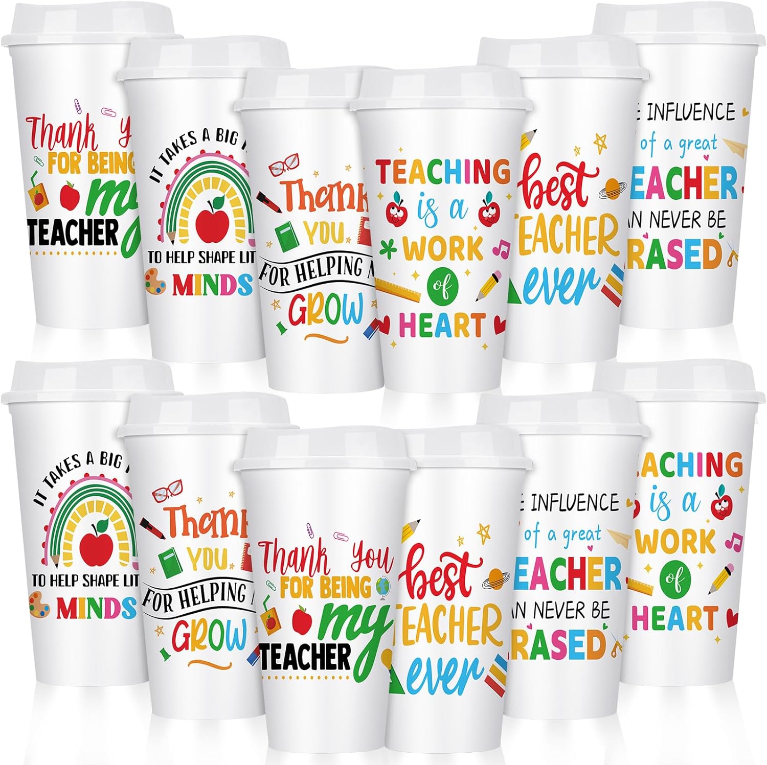 Skylety 24 Pcs Teacher Appreciation Gifts Teacher Gifts Bulk Teachers Deals Reusable Plastic Coffee Cup with Lid for Back to School Party Decorations (Elegant)