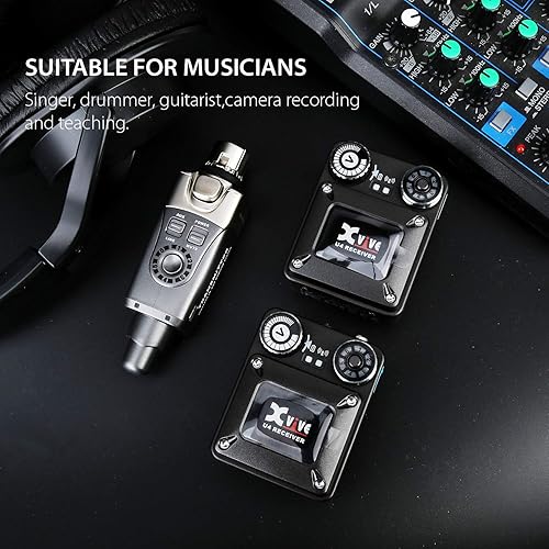 Miniatura 5 de Xvive U4R2 Sistema de monitor inalámbrico intrauditivo transmisor y 2 receptores personales IEM para estudio, ensayo de banda, actuación en vivo