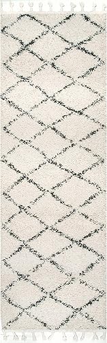 Miniatura 8 de nuLOOM Jessie - Alfombra marroquí con borlas, 8 x 11 pies, color blanco roto