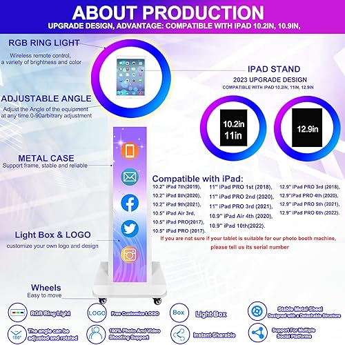 Miniatura 3 de Máquina de cabina de fotos para iPad con bolsa portátil, compatible con iPad de 10.2 pulgadas, 10.9 pulgadas, 11 pulgadas, 12.9 pulgadas, con anillo