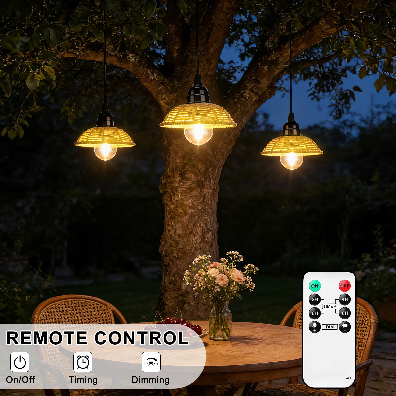 Suspension Luminaire Rotin Exterieur Intérieur Dimmable Batterie Télécommande IP65 Portable Minuterie Jardin Camping Étanche