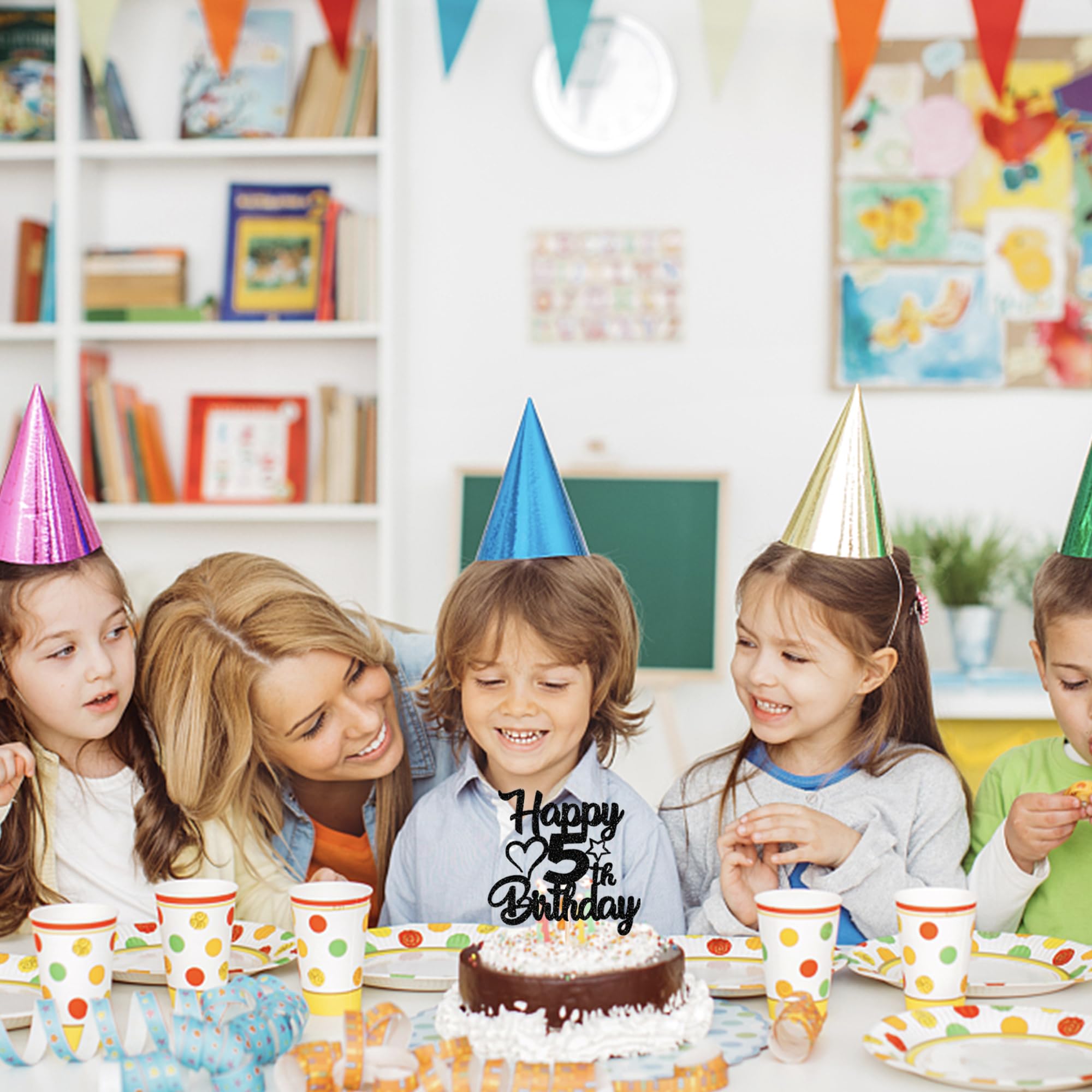 Happy 5th Birthday Cake Topper – Glitzer Herz Stern „5 Fabulous“, Roségold