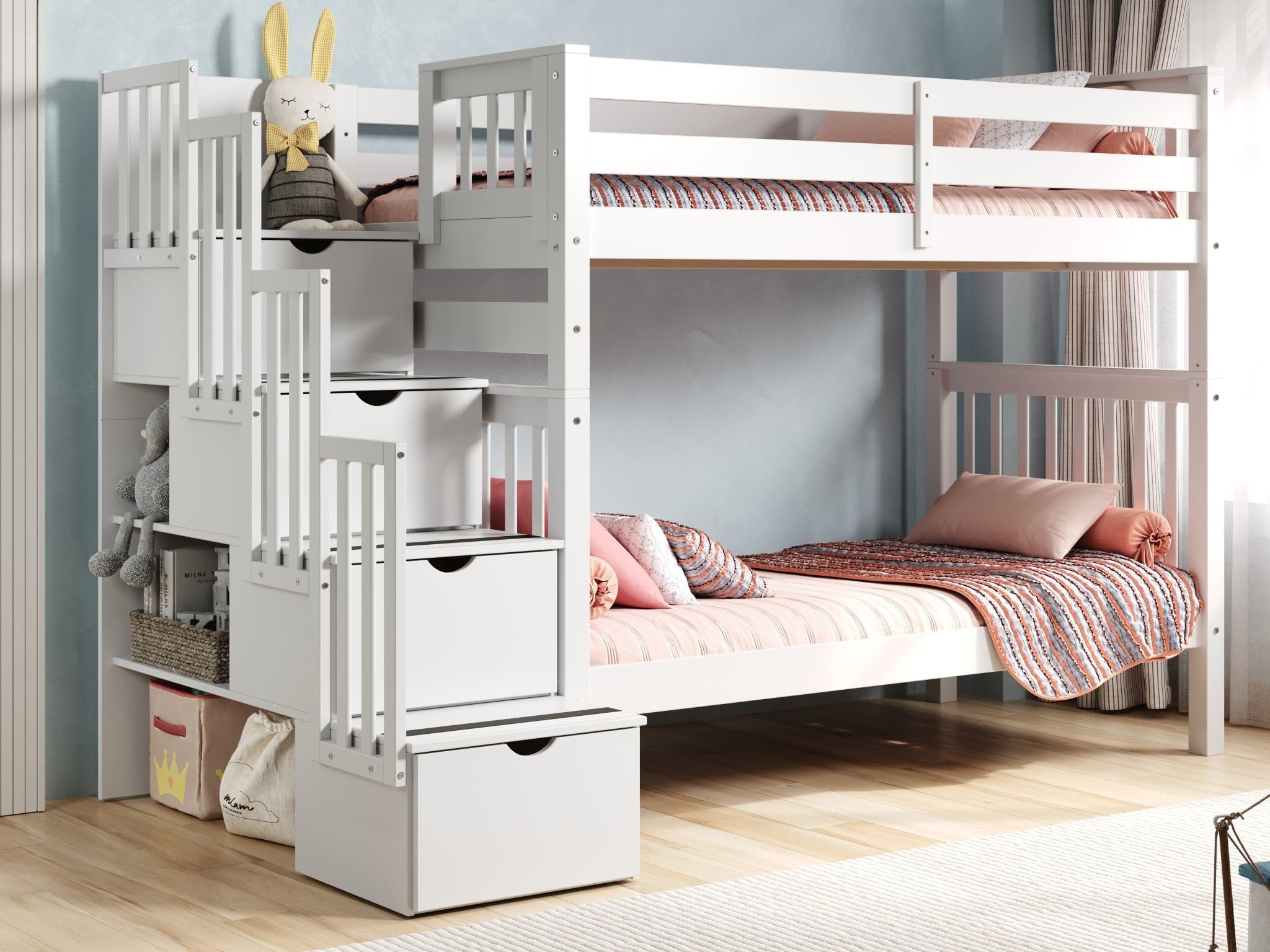 Bedz King Tall Stairway Bunk with Drawers