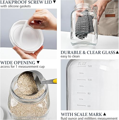 Miniatura 2 de Folinstall Tarro de almacenamiento de vidrio de 1 galón con tapa, tarro grande de masón de boca ancha con tapa hermética y junta de silicona, tarro