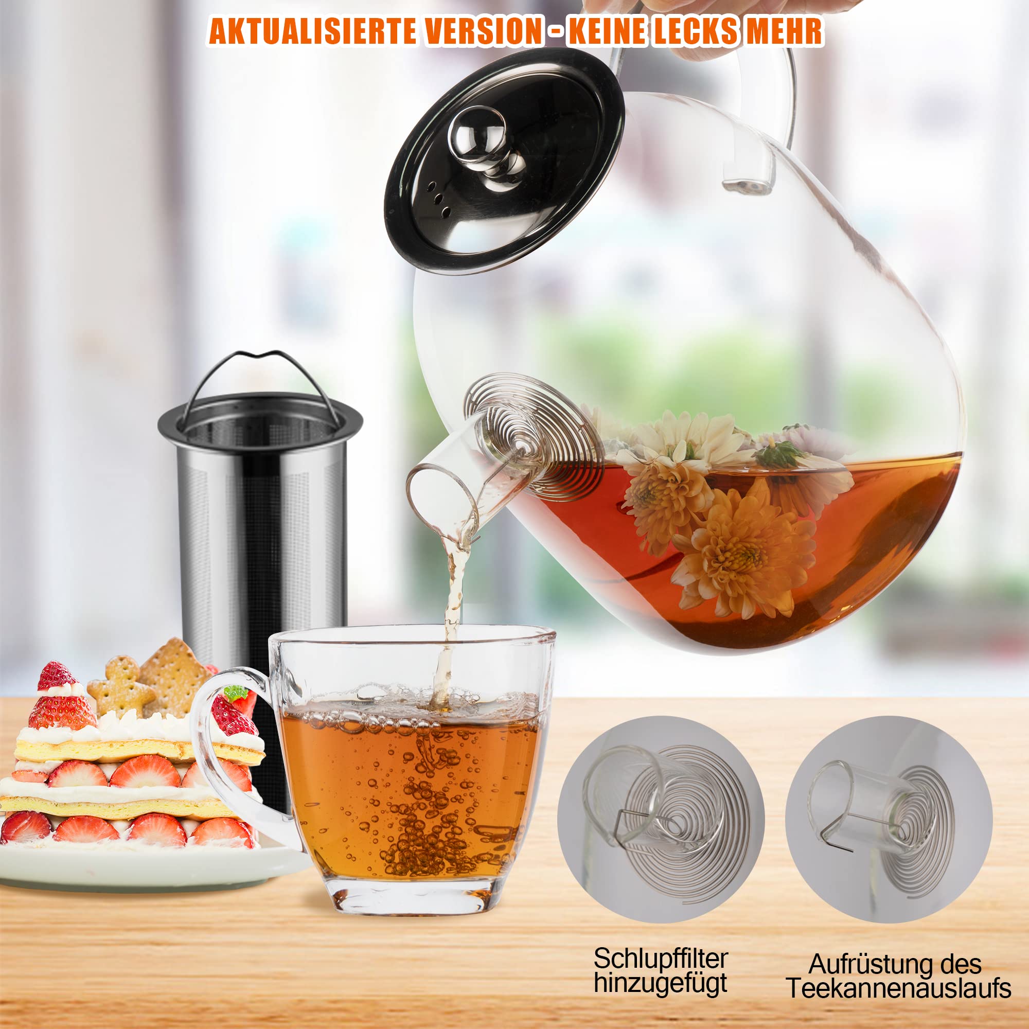 Théière En Verre 2L Avec Infuseur Amovible – Idéale Pour Thé En Vrac, Tisanes Et Sachets | Verre Résistant, Bec Anti-goutte
