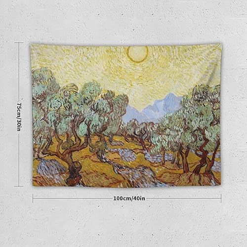 Miniatura 10 de Van Gogh - Tapiz artístico de olivos con cielo amarillo y sol, cortina para colgar en la pared, decoración de dormitorio, hogar, sala de estar,