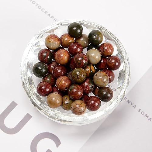 Miniatura 3 de JM Design Red Creek Jasper - Cuentas de piedra de gema sueltas de 0.315in, hilo de 15.0in, para hacer joyas, artes y manualidades