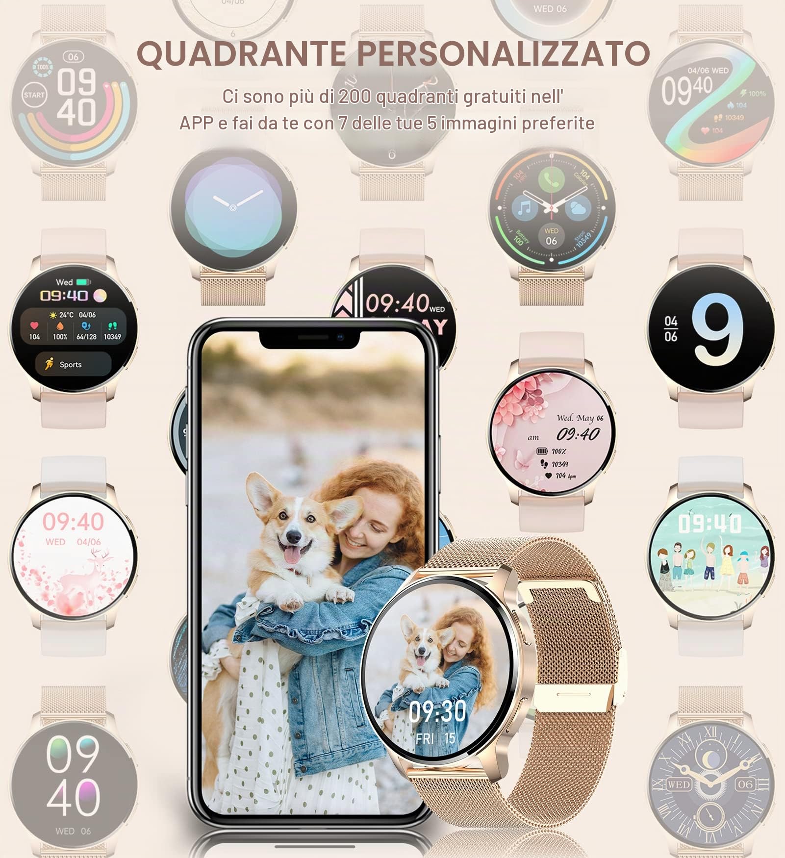Iaret Smartwatch Donna Chiamate Bluetooth, Orologio Fitness 1.32" HD iOS Android Smart Watch con Assistente Vocale Notifiche Messaggi, 20 Modalità Sport Contapassi Cardiofrequenzimetro SpO2 Sonno
