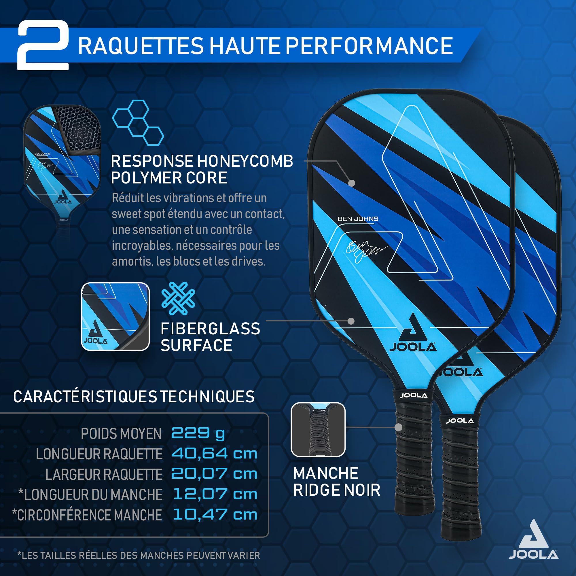 JOOLA Pickleball Set Blue Lightning Comprenant 2 Raquettes, 4 balles et Un Sac, idéal pour Les Joueurs Occasionnels, 7 pièces
