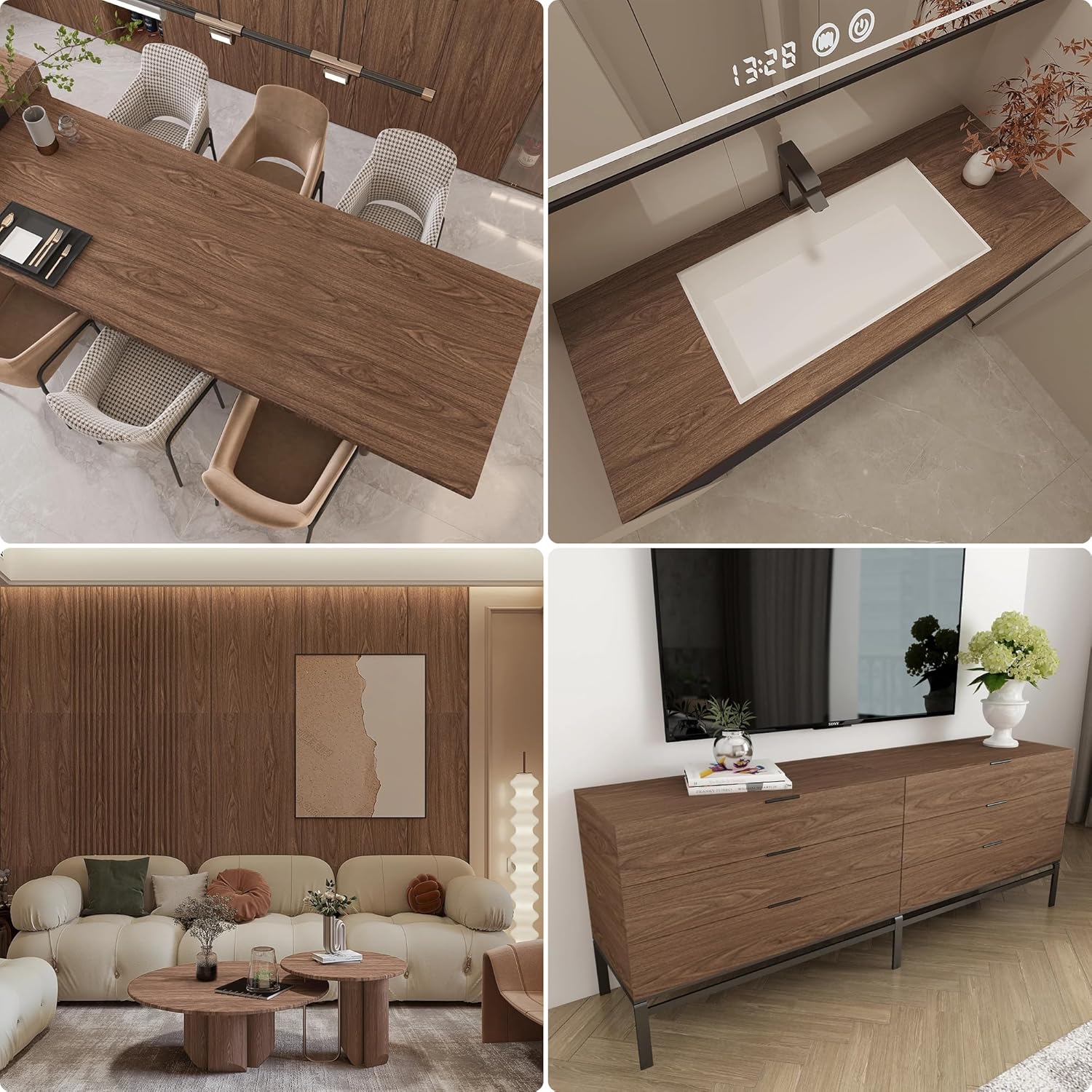 Wood Grain Contact Paper Faux Walnut Peel and Stick Wallpaper 16x354 inch Thick Wood Texture Wallpaper Waterproof Removable Self-Adhesive Wood Vinyl Wrap for Kitchen Cabinet Countertop